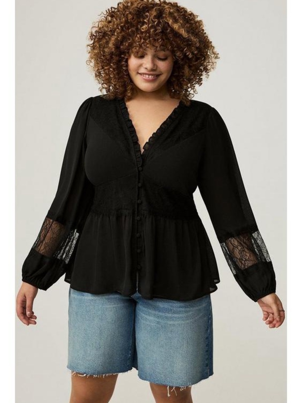 Torrid Black Peplum Lace Mix Blouse Size 1X Whimsigoth